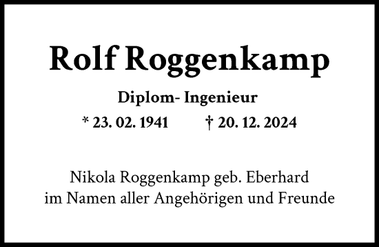 Traueranzeige von Rolf Roggenkamp von Augsburger Allgemeine