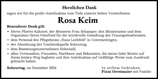 Traueranzeige von Rosa Keim von Landsberger Tagblatt