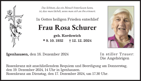 Traueranzeige von Rosa Schurer von Aichacher Nachrichten