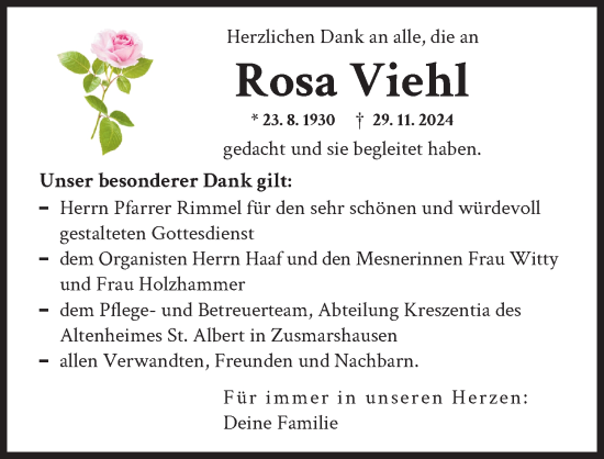 Traueranzeige von Rosa Viehl von Augsburger Allgemeine