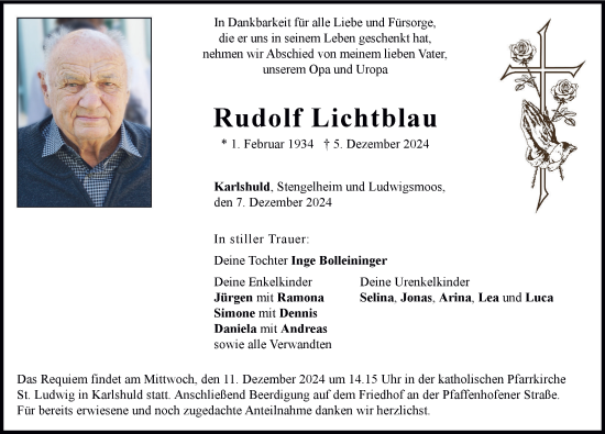 Traueranzeige von Rudolf Lichtblau von Neuburger Rundschau