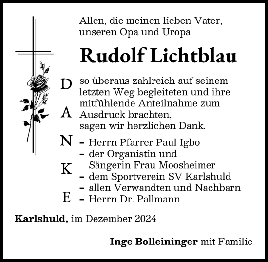 Traueranzeige von Rudolf Lichtblau von Neuburger Rundschau
