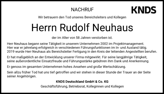 Traueranzeige von Rudolf Neuhaus von Landsberger Tagblatt