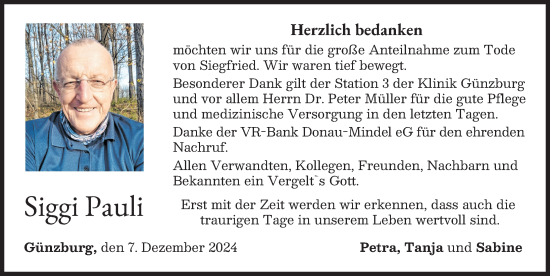 Traueranzeige von Siggi Pauli von Günzburger Zeitung