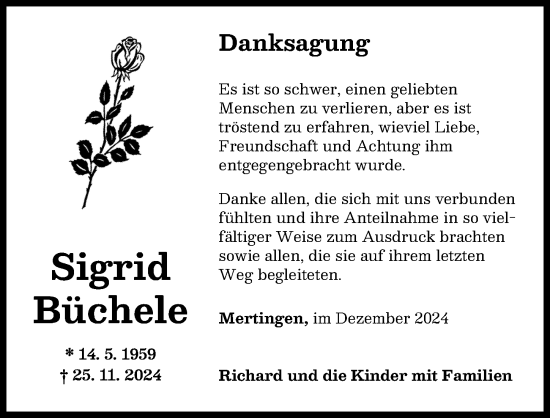 Traueranzeige von Sigrid Büchele von Donauwörther Zeitung