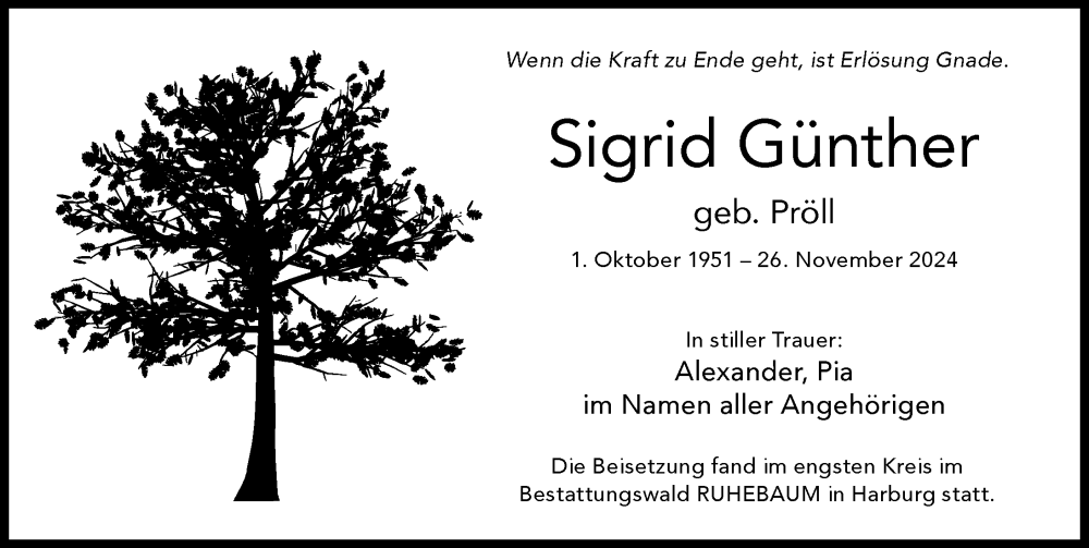  Traueranzeige für Sigrid Günther vom 28.12.2024 aus Augsburg-Land