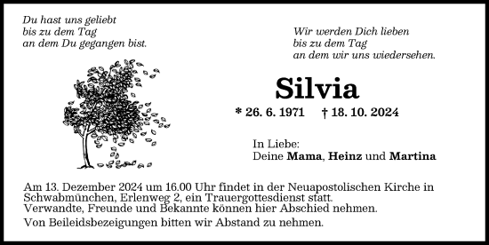Traueranzeige von Silvia  von Mindelheimer Zeitung
