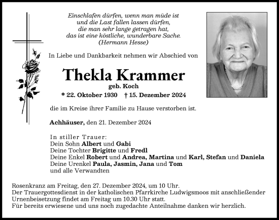 Traueranzeige von Thekla Krammer von Neuburger Rundschau