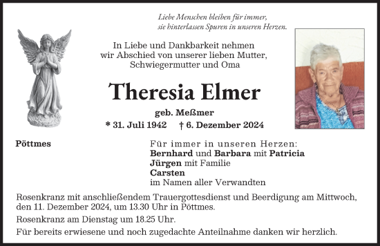 Traueranzeige von Theresia Elmer von Aichacher Nachrichten