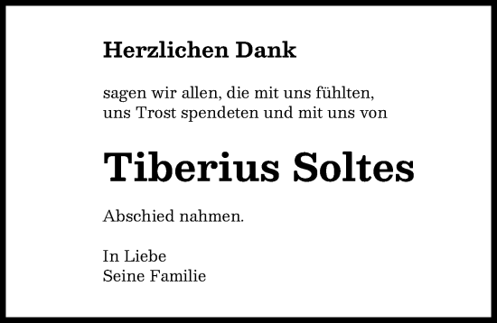 Traueranzeige von Tiberius Soltes von Günzburger Zeitung