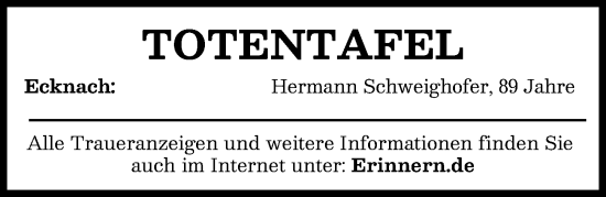 Traueranzeige von Totentafel vom 12.12.2024 von Aichacher Nachrichten