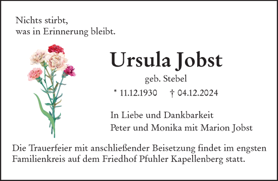 Traueranzeige von Ursula Jobst von Augsburger Allgemeine, Neu-Ulmer Zeitung