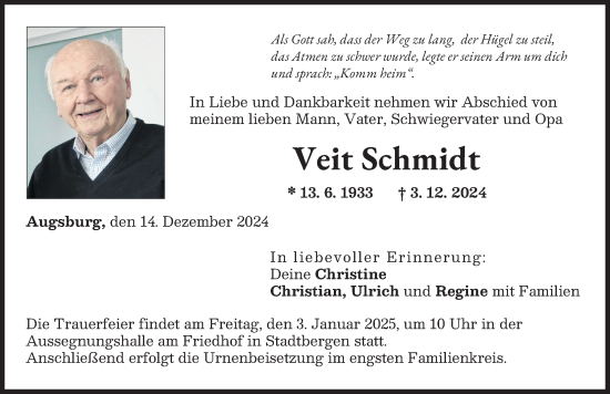 Traueranzeige von Veit Schmidt von Augsburger Allgemeine