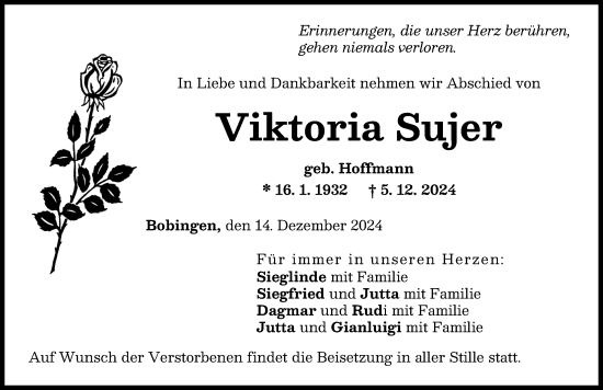 Traueranzeige von Viktoria Sujer von Schwabmünchner Allgemeine
