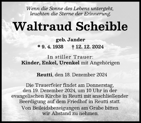 Traueranzeige von Waltraud Scheible von Augsburger Allgemeine, Neu-Ulmer Zeitung