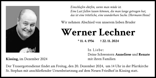 Traueranzeige von Werner Lechner von Friedberger Allgemeine