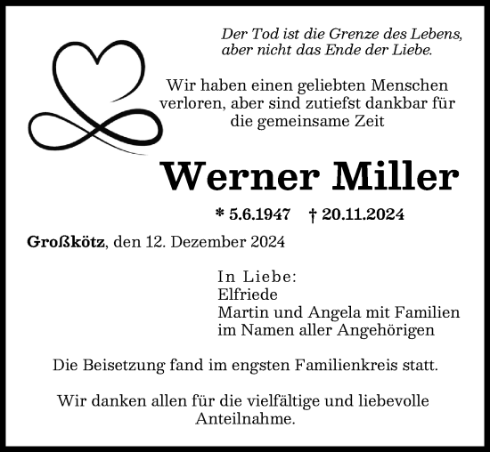 Traueranzeige von Werner Miller von Günzburger Zeitung