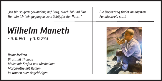 Traueranzeige von Wilhelm Maneth von Donauwörther Zeitung, Augsburger Allgemeine