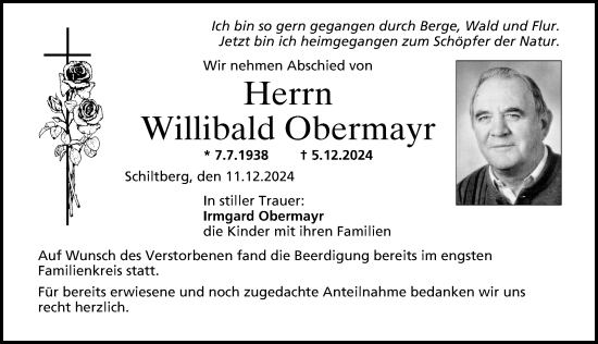 Traueranzeige von Willibald Obermayr von Aichacher Nachrichten
