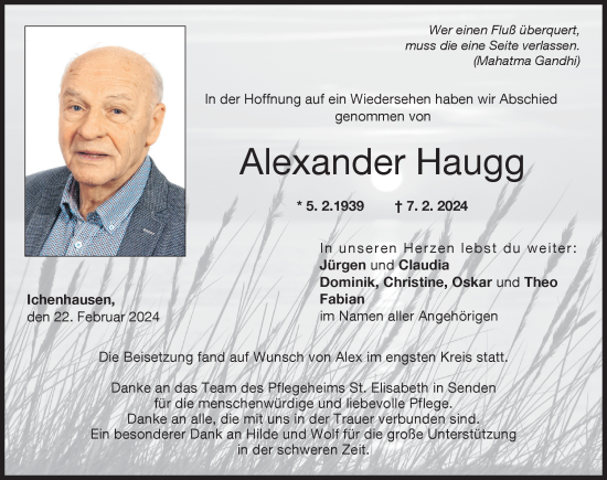 Traueranzeige von Alexander Haugg von Günzburger Zeitung