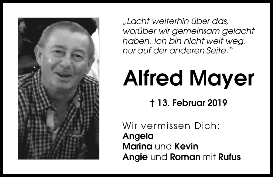 Traueranzeige von Alfred Mayer von Augsburg-Land