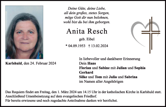 Traueranzeige von Anita Resch von Neuburger Rundschau