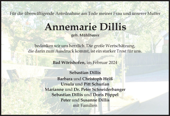 Traueranzeige von Annemarie Dillis von Mindelheimer Zeitung