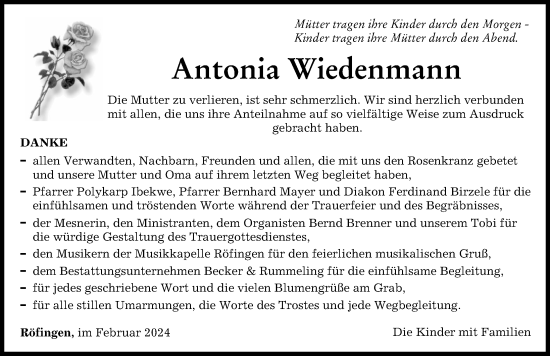 Traueranzeige von Antonia Wiedenmann von Günzburger Zeitung