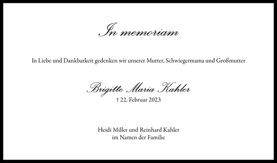 Traueranzeige von Brigitte Kahler von Illertisser Zeitung