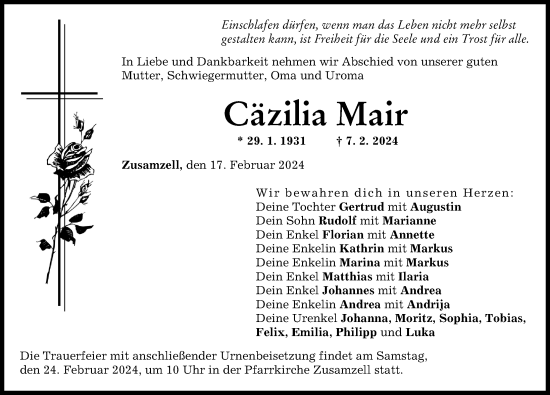 Traueranzeige von Cäzilia Mair von Augsburg-Land