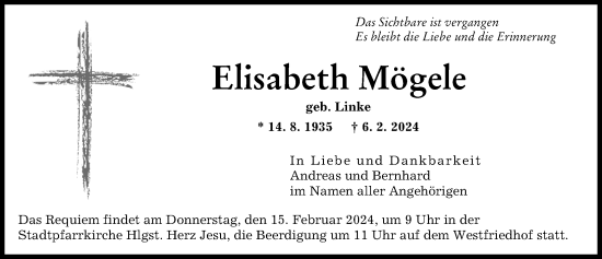 Traueranzeige von Elisabeth Mögele von Augsburger Allgemeine