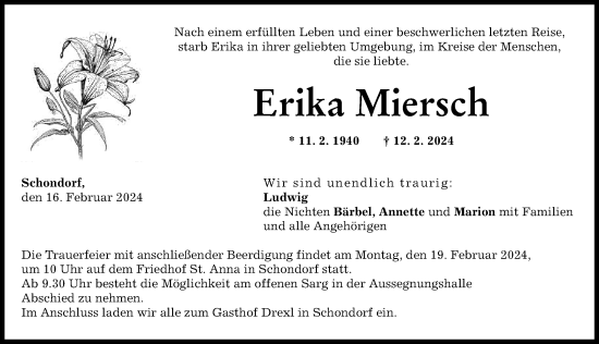 Traueranzeige von Erika Miersch von Landsberger Tagblatt