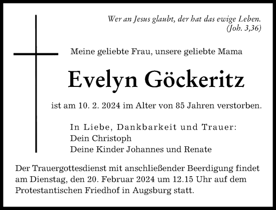 Traueranzeige von Evelyn Göckeritz von Augsburger Allgemeine