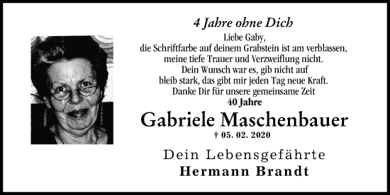 Traueranzeige von Gabriele Maschenbauer von Augsburger Allgemeine