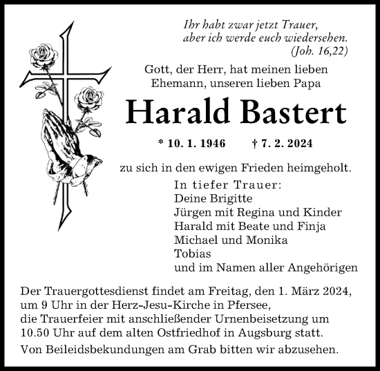 Traueranzeige von Harald Bastert von Augsburger Allgemeine