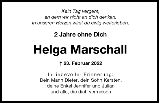 Traueranzeige von Helga Marschall von Friedberger Allgemeine