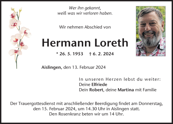 Traueranzeige von Hermann Loreth von Donau Zeitung