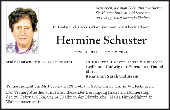 Traueranzeige von Hermine Schuster von Landsberger Tagblatt