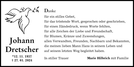 Traueranzeige von Johann Dretscher von Illertisser Zeitung
