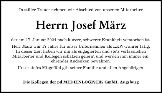 Traueranzeige von Josef März von Augsburger Allgemeine