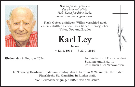 Traueranzeige von Karl Ley von Günzburger Zeitung