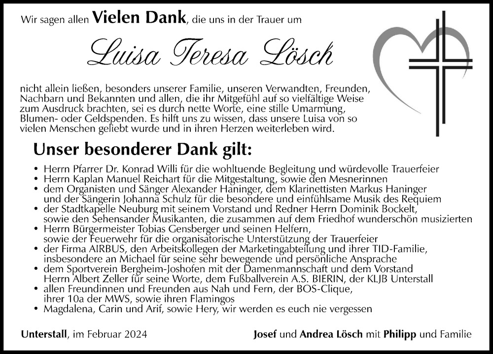  Traueranzeige für Luisa Teresa Lösch vom 24.02.2024 aus Neuburger Rundschau