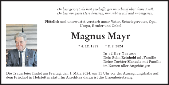 Traueranzeige von Magnus Mayr von Landsberger Tagblatt
