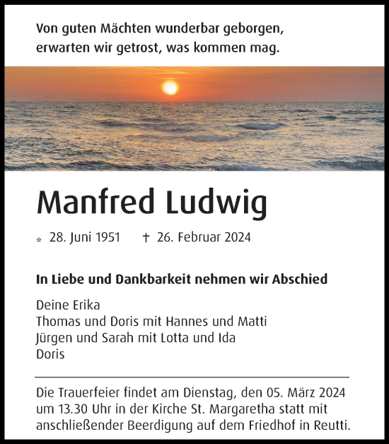 Traueranzeige von Manfred Ludwig von Augsburger Allgemeine, Neu-Ulmer Zeitung