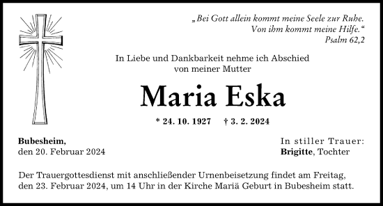 Traueranzeige von Maria Eska von Günzburger Zeitung