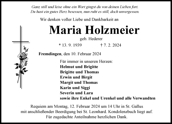 Traueranzeige von Maria Holzmeier von Rieser Nachrichten