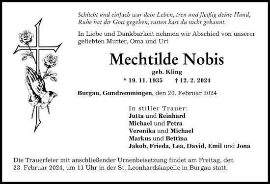 Traueranzeige von Mechtilde Nobis von Günzburger Zeitung