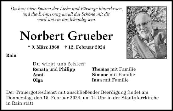 Traueranzeige von Norbert Grueber von Donauwörther Zeitung