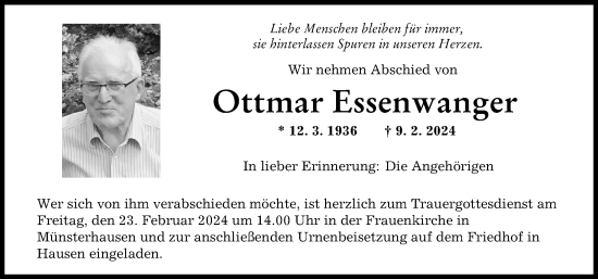 Traueranzeige von Ottmar Essenwanger von Mittelschwäbische Nachrichten