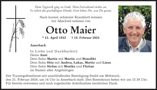 Traueranzeige von Otto Maier von Rieser Nachrichten, Donauwörther Zeitung